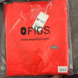 Figs Catarina One Pocket Scrub Top Hot Coral